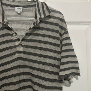 Armani Collezioni Gray Striped 100% Linen Relaxed Polo Shirt